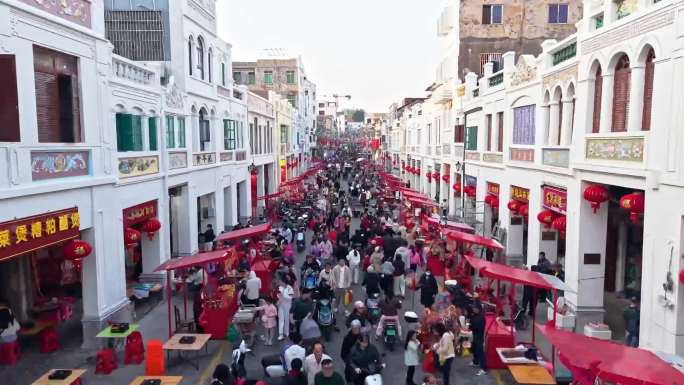 春节过年骑楼老街古城街景