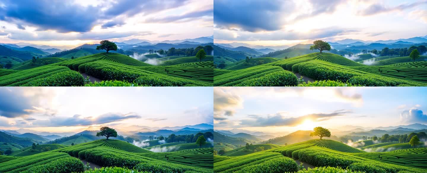 茶园风光与日出云海