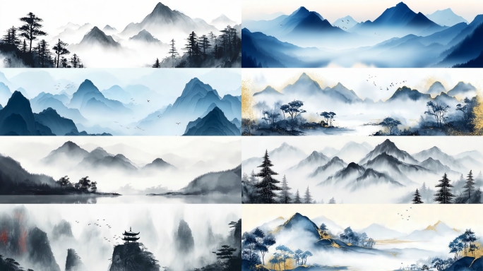水墨山水国画中国风国潮意境舞台背景古风