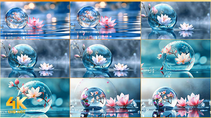 水映花影晶莹剔透 自然之美水中倒影花朵漂