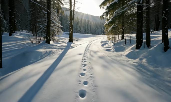 雪地森林中的神秘脚印