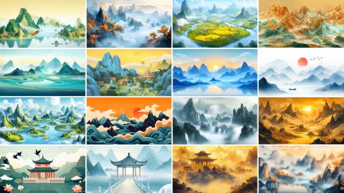 中国风山水水墨意境山水背景【合集】