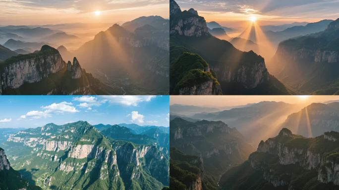 太行山丁达尔光 云雾缭绕山峦叠嶂