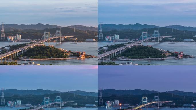 城市天际线夕阳壮丽跨海大桥日转夜延时8K