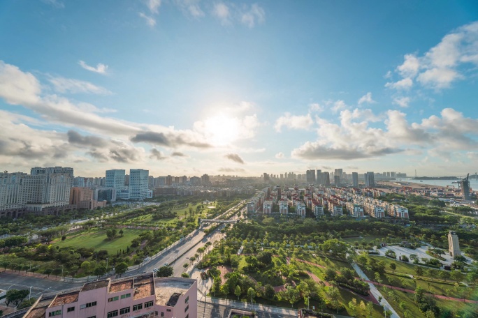 汕头市区中心城市建筑群日出朝阳延时8K