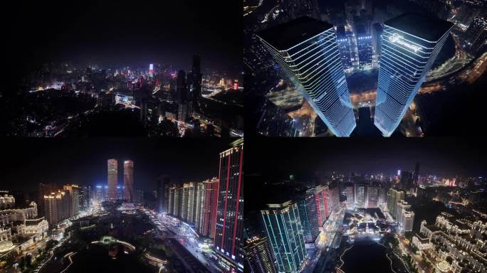 花果园双子塔夜景航拍