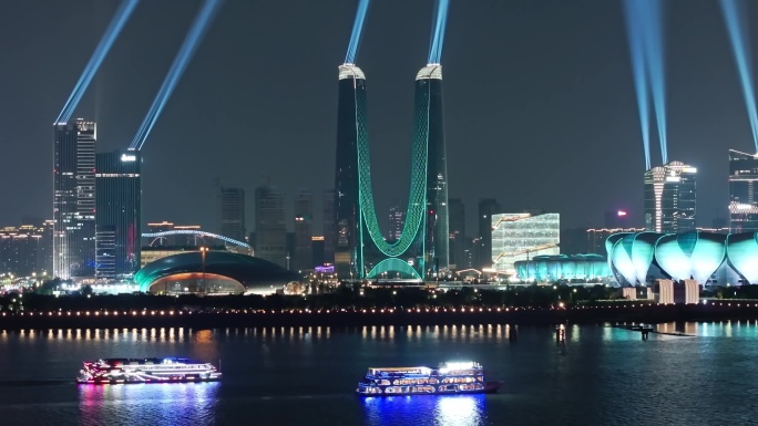 2025杭州市城市景观灯光秀航拍4k素材