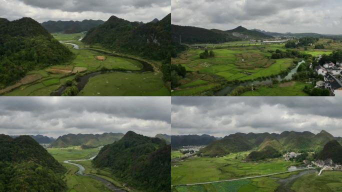 高铁穿行在云贵田地里