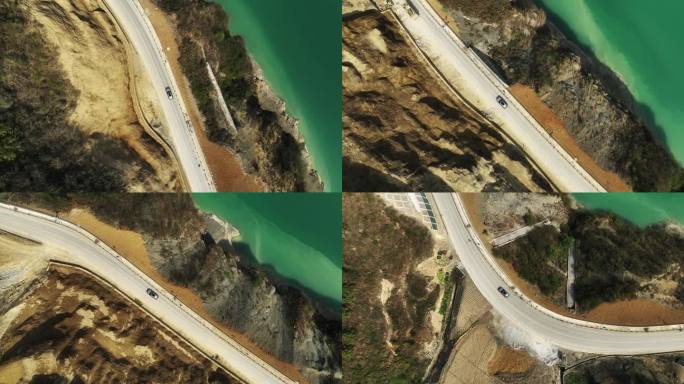 金山湖汽车俯拍道路素材