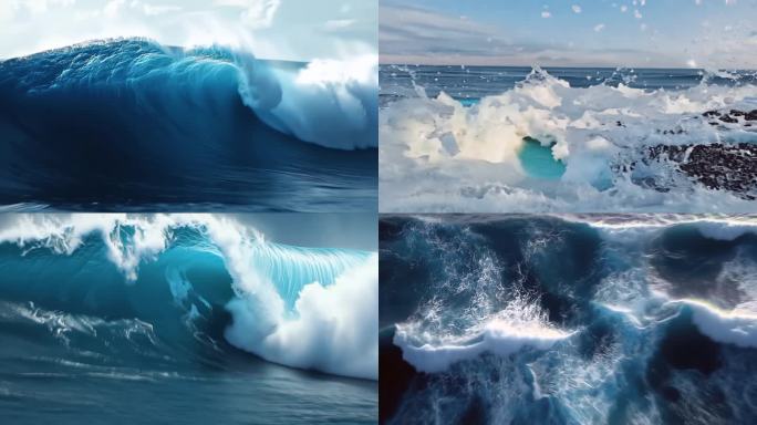 大海海浪翻滚巨浪特写