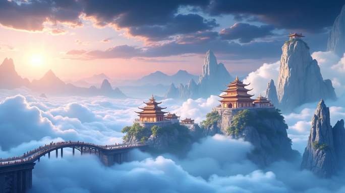 仙境 仙山 山水意境 天宫  唯美仙境