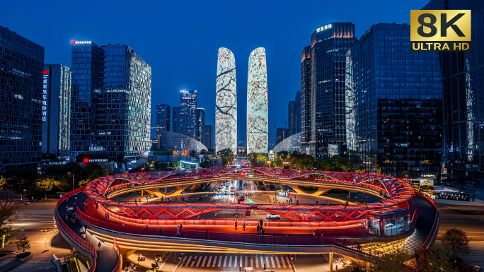 成都金融城双子塔交子之环夜景航拍