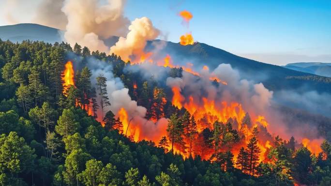 山火森林火灾航拍防火山火防灾减灾日烟头
