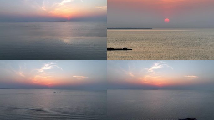 4K 扬州高邮湖日落航拍