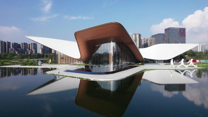 成都 天府艺术公园标志建筑 日景航拍