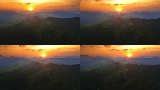 贵州黔东南岜沙苗寨山间日出壮丽景观