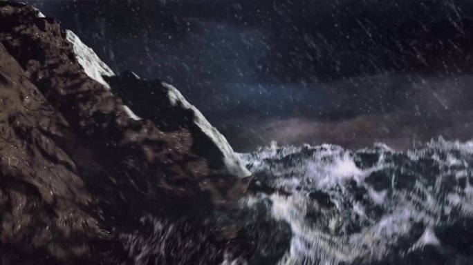 暴风雨夜海浪拍岸