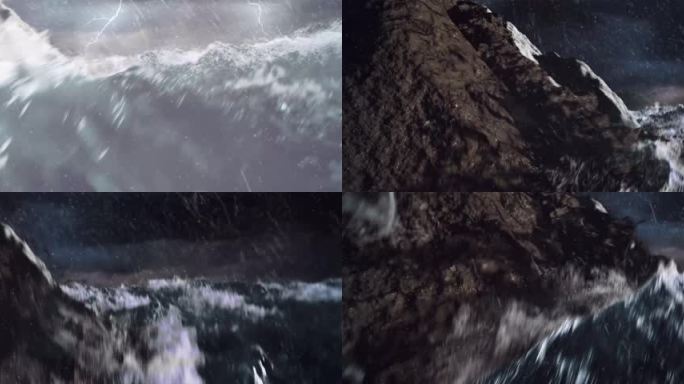 暴风雨夜海浪拍岸