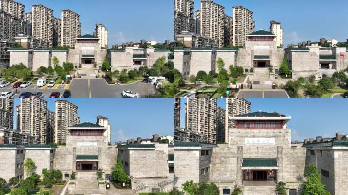 岳阳博物馆航拍岳阳市城市建筑风光