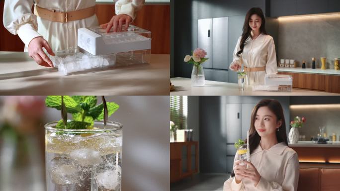 美女取冰喝水