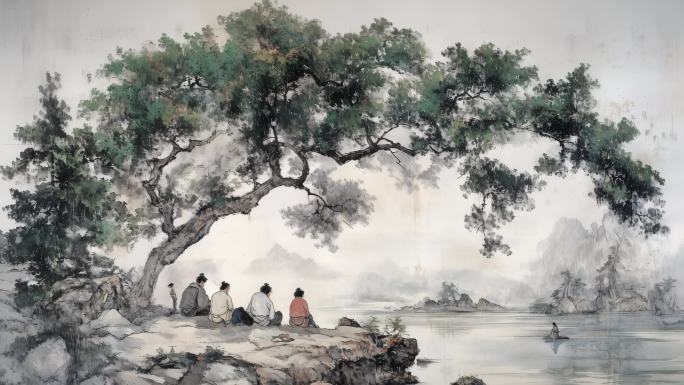 【4K】中国风水墨山水画人物画