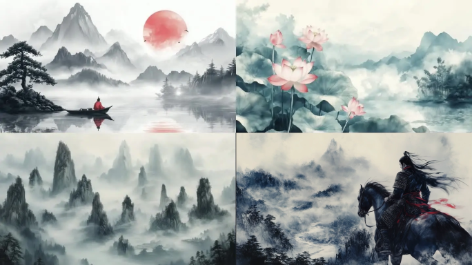 【4K】中国风水墨山水画人物画