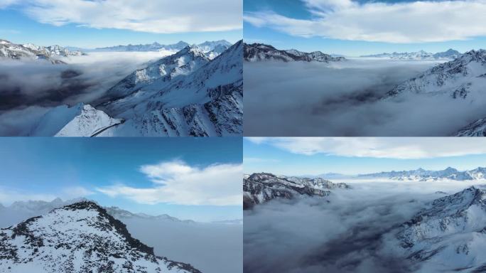 云雾缭绕的雪山航拍