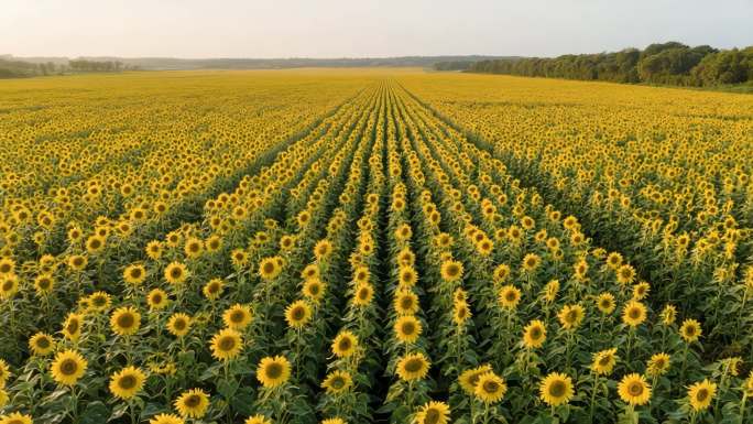 航拍视角下的向日葵花海