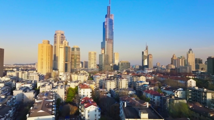 南京市紫峰大厦玄武湖鸡鸣寺市区航拍