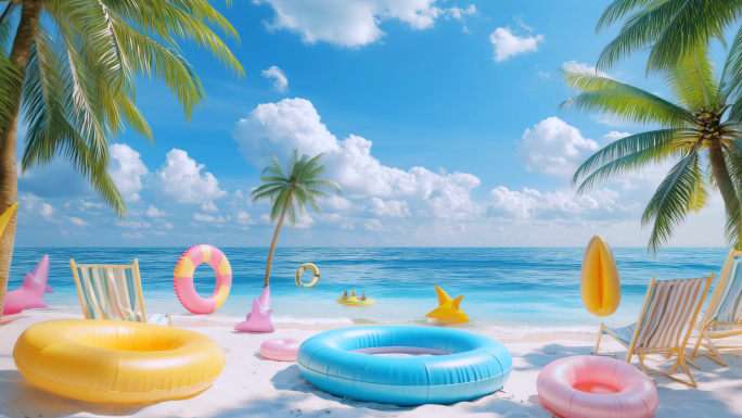 海南三亚夏日海滩度假蓝天白云海边阳光沙滩