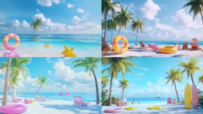 海南三亚夏日海滩度假蓝天白云海边阳光沙滩