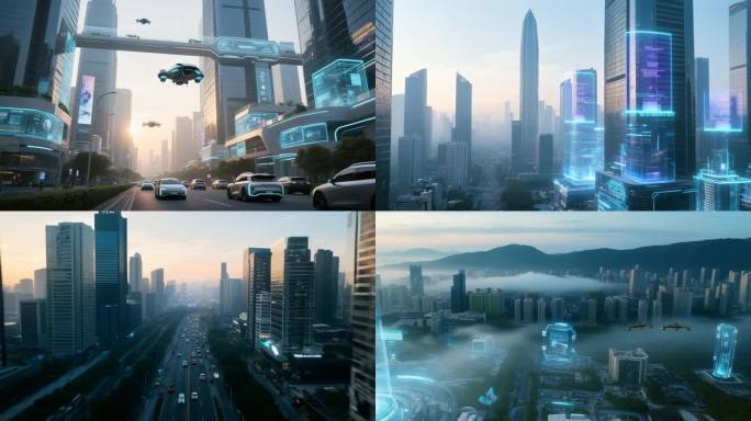 未来城市科技感航拍