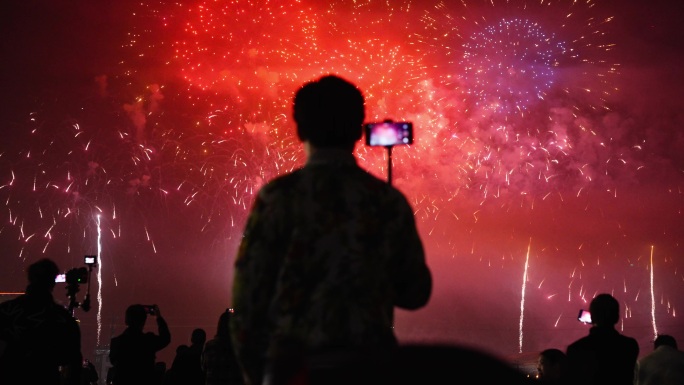 绚丽烟花绽放夜空华丽烟花升格实拍