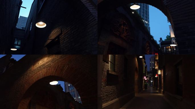 4K 上海石库门夜晚路灯 弄堂小巷子胡同