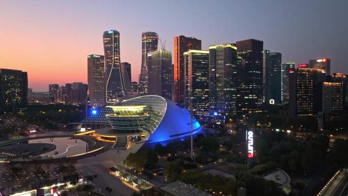 杭州钱江新城夜景航拍