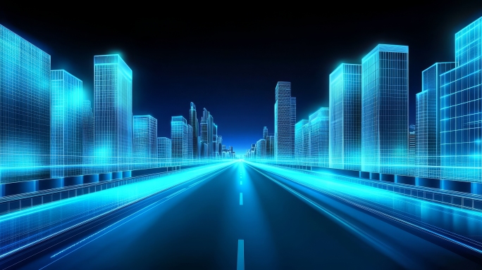 赛博朋克城市 公路穿梭霓虹夜景