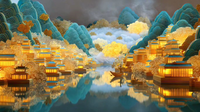 国潮舞台背景意境水墨中国风山水国画古风