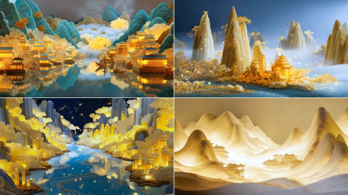 国潮舞台背景意境水墨中国风山水国画古风