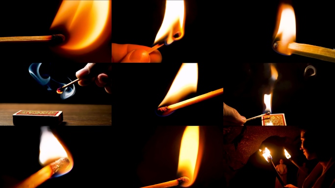 火柴点燃的瞬间黑暗中的微光火柴燃烧火种