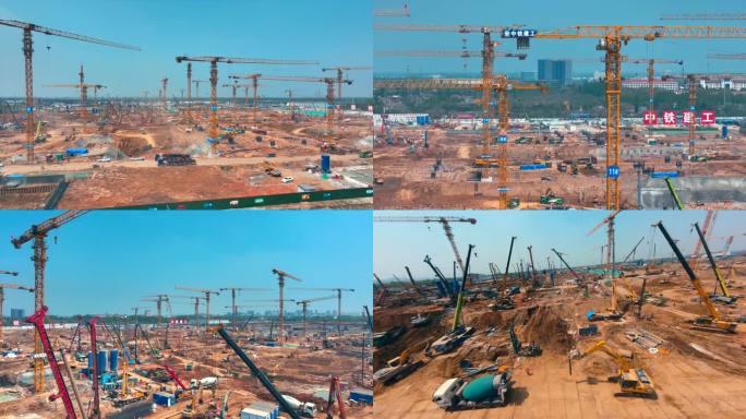 江苏南京江北新区南京北站繁忙的建筑工地