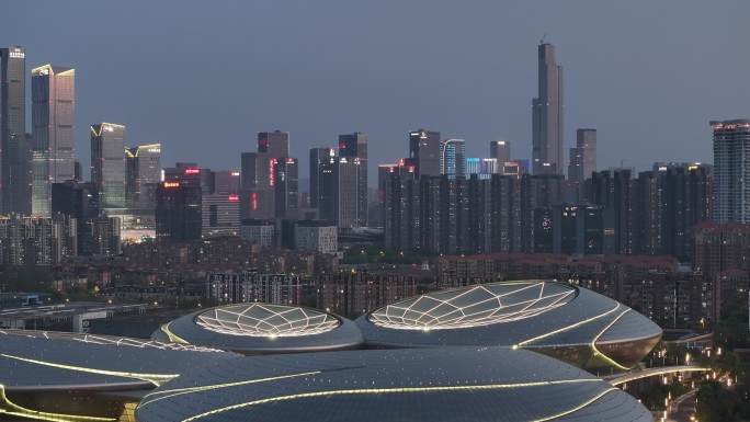 南京建邺区河西江苏大剧院夜景航拍