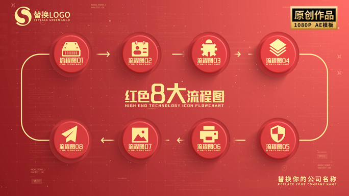 红色循环步骤流程图分类展示