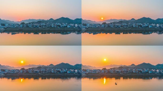 江南水乡水墨画卷乡村日出