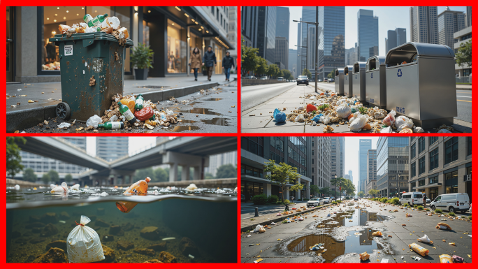 城市垃圾污染环境脏乱差臭街道垃圾处理