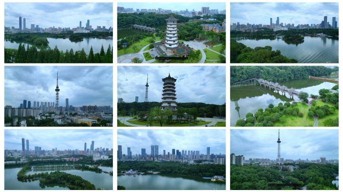 航拍长沙城市地标建筑与自然风光
