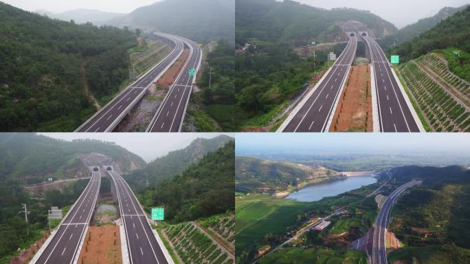 山区隧道高速公路基建水库大坝景观航拍