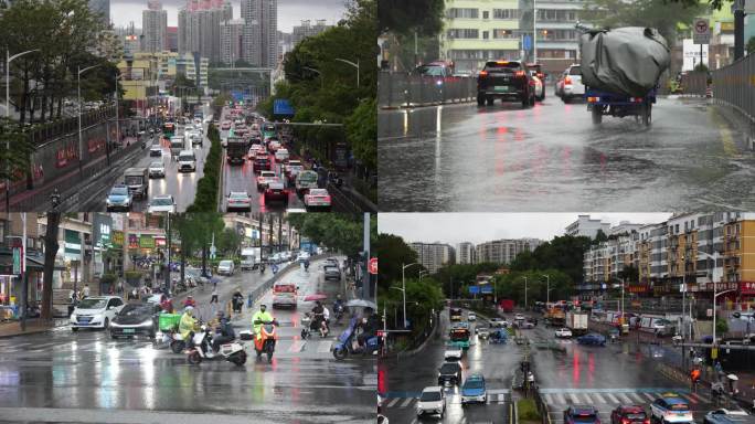 下雨天城市街道车流人流