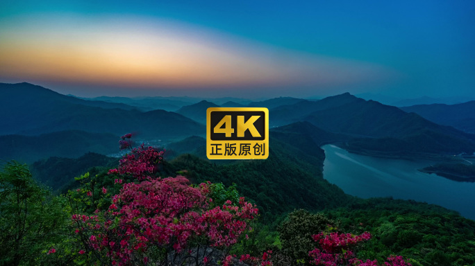 日出山峰姹紫嫣红映山红山花浪漫壮丽山河