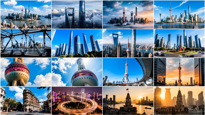 上海航拍延时上海地标东方明珠外滩