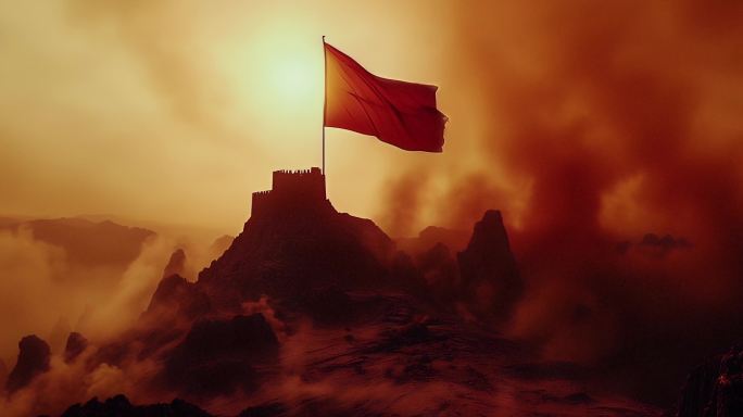 战场红旗飘扬无缝循环背景宽屏